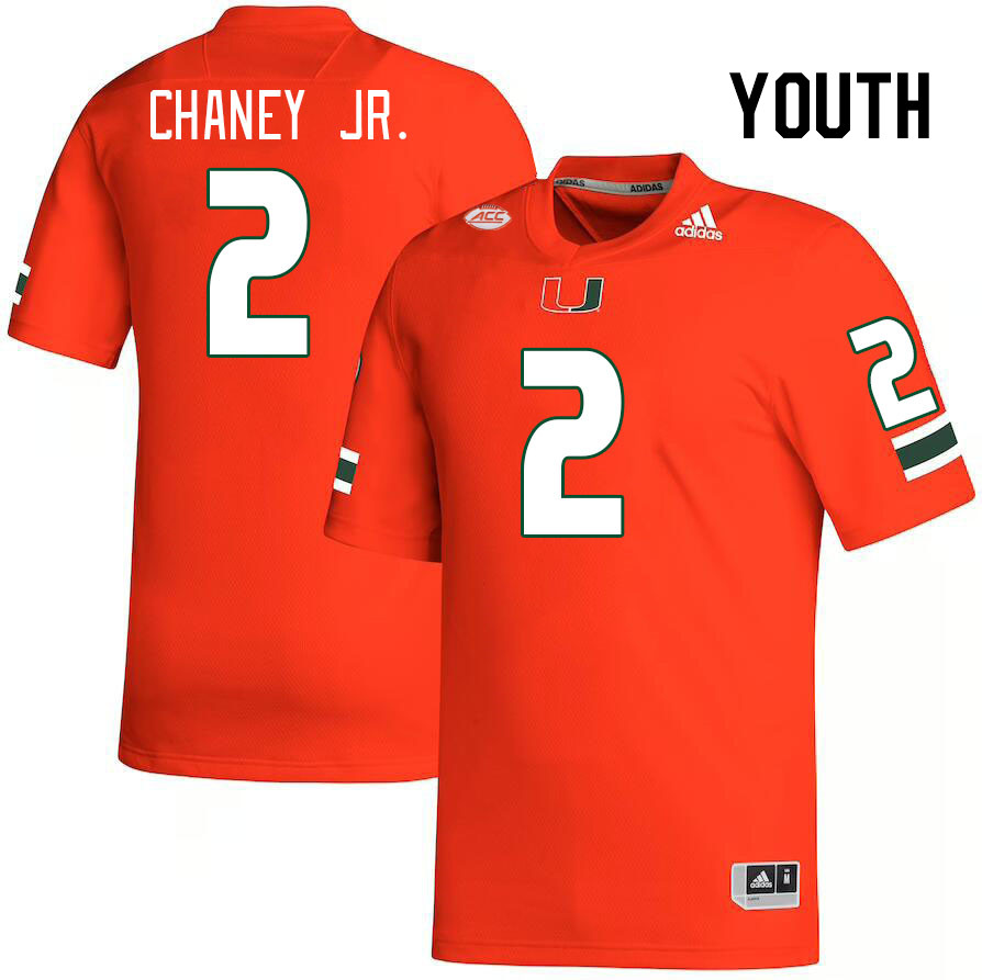 Youth #2 Donald Chaney Jr. Miami Hurricanes College Football Jerseys Stitched-Orange - Click Image to Close